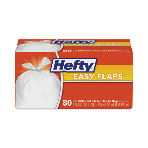 Easy Flaps Trash Bags, Tie-flap, 13 Gal, 23.75" X 28", White, 80 Bags/box, 3 Boxes/carton