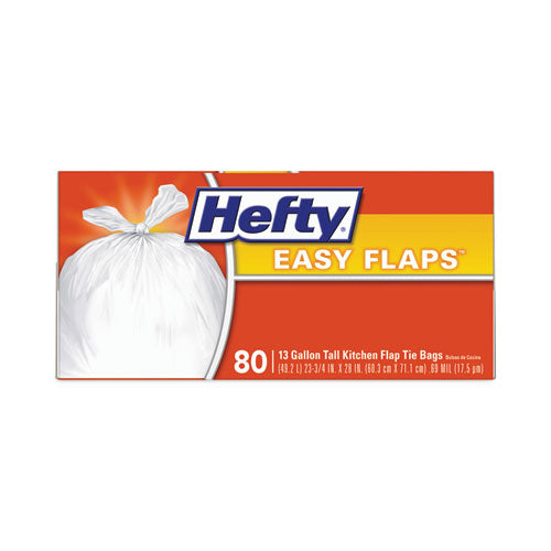 Easy Flaps Trash Bags, Tie-flap, 13 Gal, 23.75" X 28", White, 80 Bags/box, 3 Boxes/carton