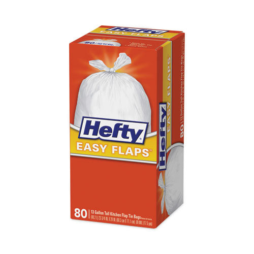 Easy Flaps Trash Bags, Tie-flap, 13 Gal, 23.75" X 28", White, 80/box