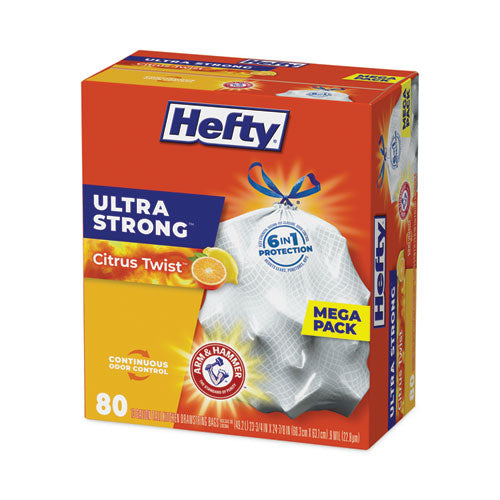 Extra Heavy-duty Ultra Strong Scented Tall Kitchen Bags, Drawstring, 13 Gal, Citrus Twist, 23.75" X 24.88", White, 80/box