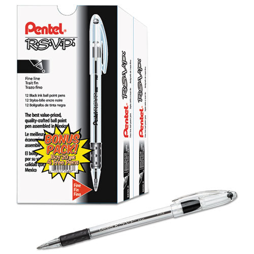 R.s.v.p. Ballpoint Pen Value Pack, Stick, Fine 0.7 Mm, Black Ink, Clear/black Barrel, 24/pack