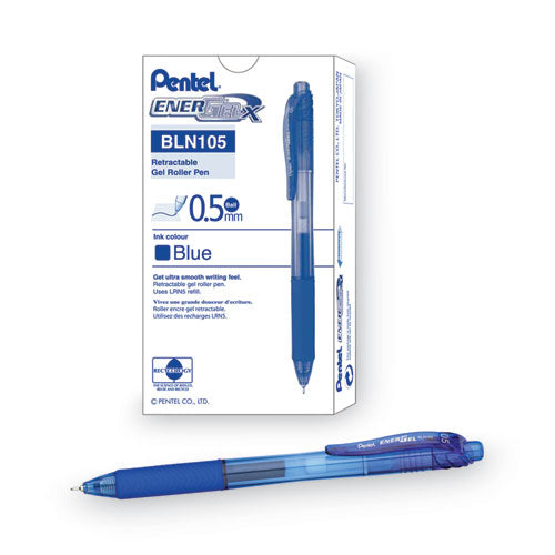 Energel-x Gel Pen, Retractable, Fine 0.5 Mm Needle Tip, Blue Ink, Translucent Blue/blue Barrel, Dozen