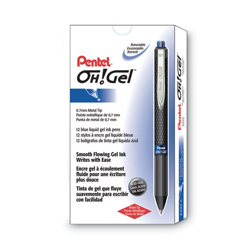 Oh! Gel Pen, Retractable, Medium 0.7 Mm, Blue Ink, Black Barrel, Dozen