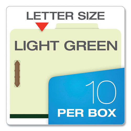 Six-section Pressboard Classification Folders, 2" Expansion, 2 Dividers, 6 Fasteners, Letter Size, Green Exterior, 10/box