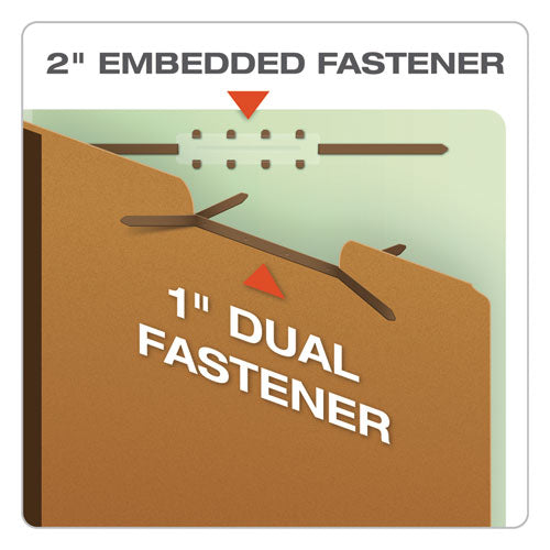 End Tab Classification Folders, 2" Expansion, 2 Dividers, 6 Fasteners, Legal Size, Pale Green Exterior, 10/box