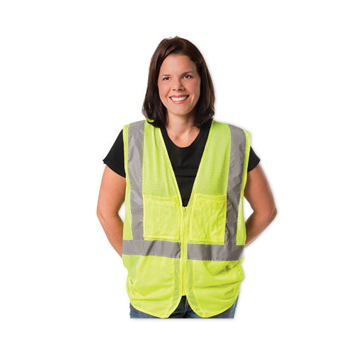 Ansi Class 2 Four Pocket Zipper Safety Vest, Polyester Mesh, 3x-large, Hi-viz Lime Yellow