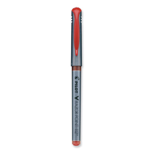 V Razor Point Liquid Ink Porous Point Pen, Stick, Extra-fine 0.5 Mm, Red Ink, Gray/translucent Red Barrel, Dozen