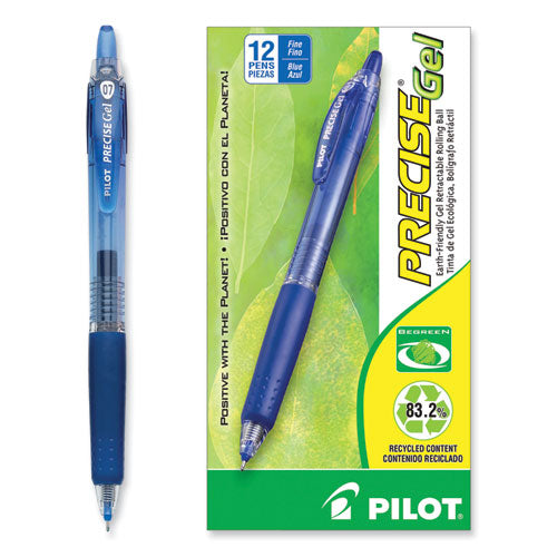 Precise Gel Begreen Gel Pen, Retractable, Fine 0.7 Mm, Blue Ink, Translucent Blue Barrel, Dozen