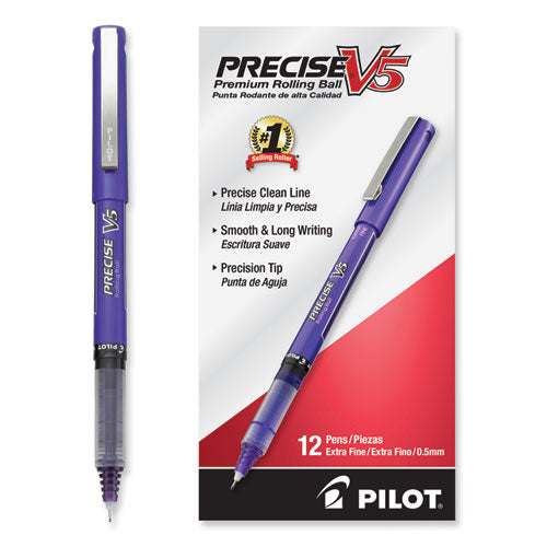 Precise V5 Roller Ball Pen, Stick, Extra-fine 0.5 Mm, Purple Ink, Purple/clear Barrel, Dozen