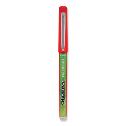 Precise V5 Begreen Roller Ball Pen, Stick, Extra-fine 0.5 Mm, Red Ink, Red Barrel, Dozen