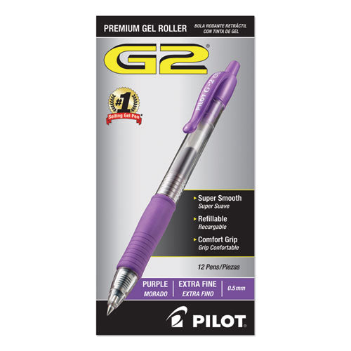 G2 Premium Gel Pen, Retractable, Extra-fine 0.5 Mm, Purple Ink, Smoke/purple Barrel, Dozen