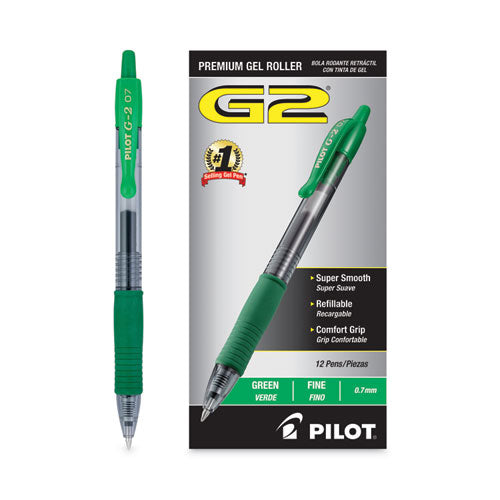 G2 Premium Gel Pen, Retractable, Fine 0.7 Mm, Green Ink, Smoke/green Barrel, Dozen