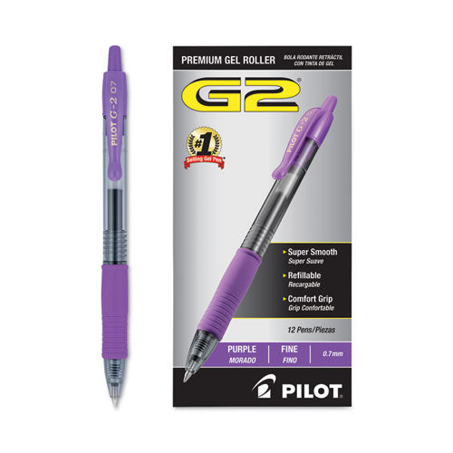 G2 Premium Gel Pen, Retractable, Fine 0.7 Mm, Purple Ink, Smoke/purple Barrel, Dozen