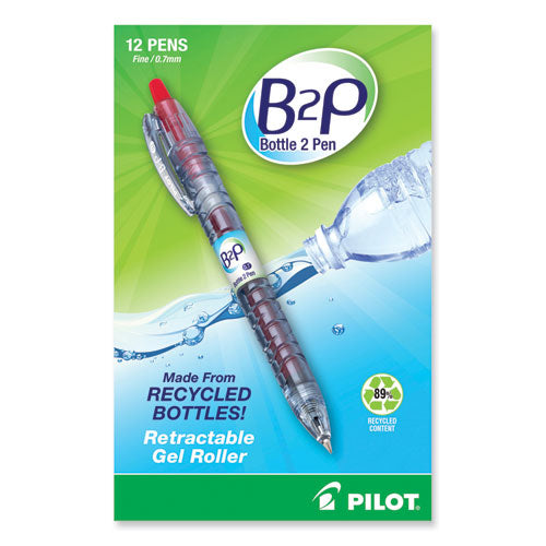 B2p Bottle-2-pen Recycled Gel Pen, Retractable, Fine 0.7 Mm, Red Ink, Translucent Blue Barrel