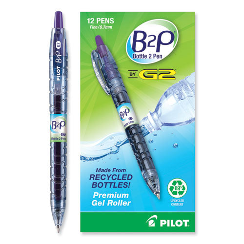 B2p Bottle-2-pen Recycled Gel Pen, Retractable, Fine 0.7 Mm, Purple Ink, Translucent Blue Barrel