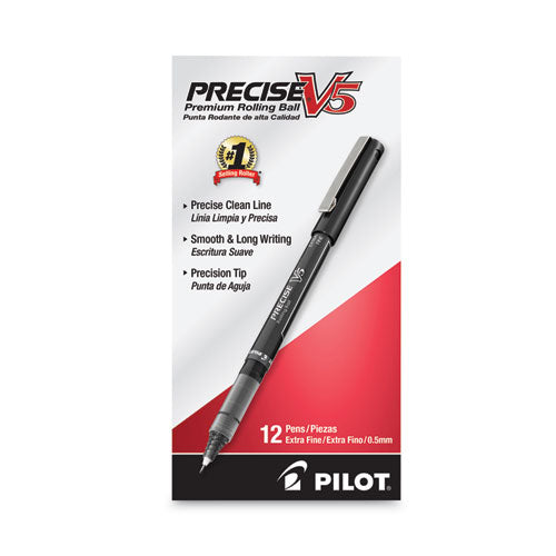 Precise V5 Roller Ball Pen, Stick, Extra-fine 0.5 Mm, Black Ink, Black/clear Barrel, Dozen