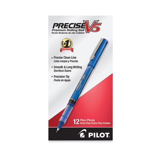 Precise V5 Roller Ball Pen, Stick, Extra-fine 0.5 Mm, Blue Ink, Blue/clear Barrel, Dozen