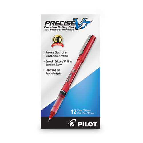 Precise V7 Roller Ball Pen, Stick, Fine 0.7 Mm, Red Ink, Red/clear Barrel, Dozen