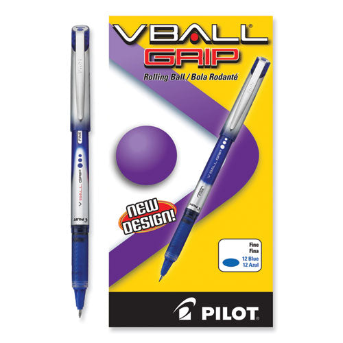 Vball Grip Liquid Ink Roller Ball Pen, Stick, Fine 0.7 Mm, Blue Ink, Blue/silver Barrel, Dozen