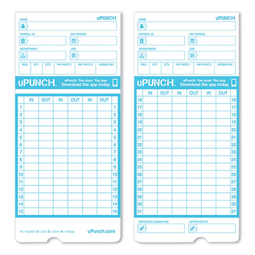 Pay-to-punch Time Card For Sb1200 Time Clock, Two Sides, 3.38 X 7.38, 100/pack