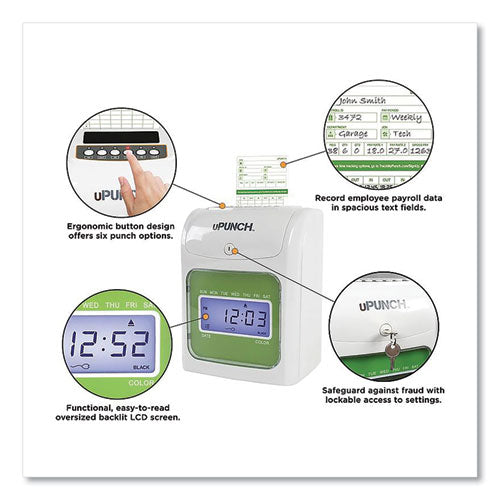 Ub1000 Electronic Non-calculating Time Clock Bundle, Lcd Display, Beige/green