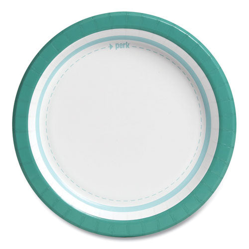 Everyday Paper Plates, 8.5" Dia, White/teal, 125/pack