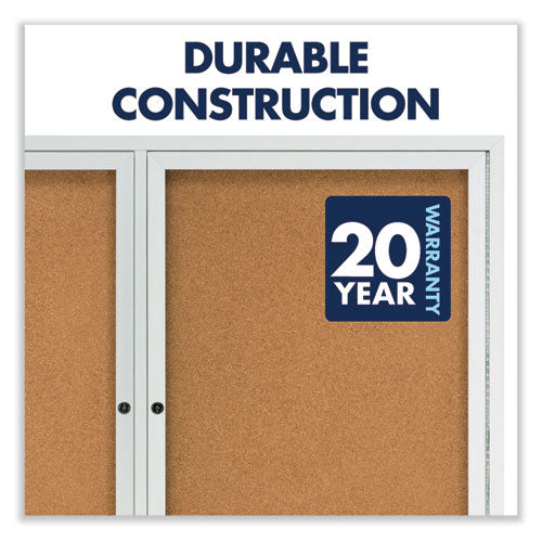 Enclosed Indoor Cork Bulletin Board With Two Hinged Doors, 48" X 36", Tan Surface, Satin Aluminum Frame