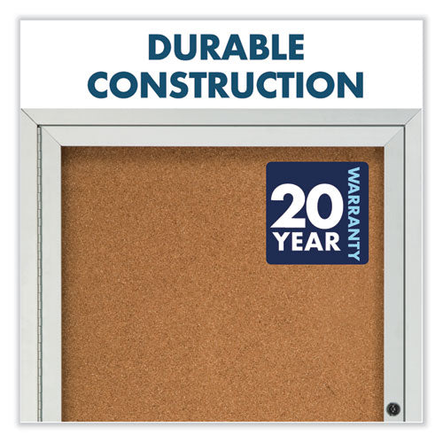 Enclosed Indoor Cork Bulletin Board With Three Hinged Doors, 72" X 36", Tan Surface, Satin Aluminum Frame