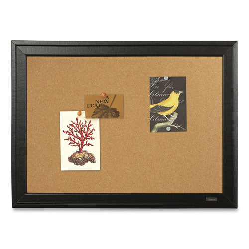 Cork Bulletin Board With Black Frame, 23" X 17", Tan Surface, Black Fiberboard (mdf) Frame