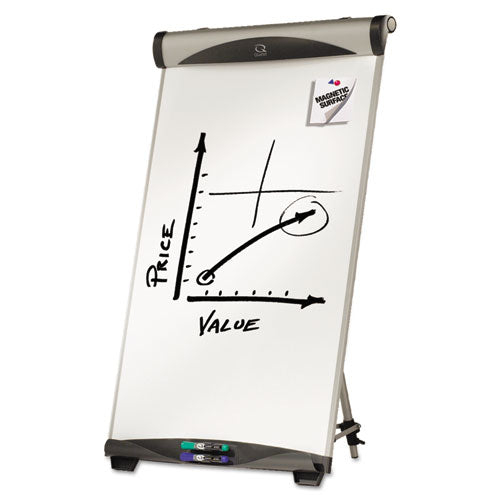 Euro Magnetic Presentation Easel, 27" X 39", White Surface, Satin Aluminum Frame