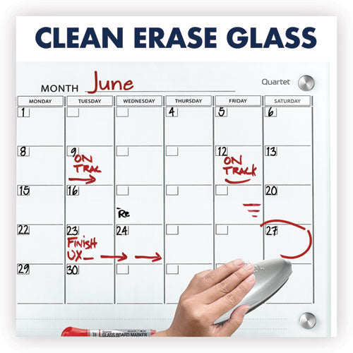 Infinity Magnetic Glass Calendar Board, Monthly Planning/scheduling, 24" X 18", White Surface