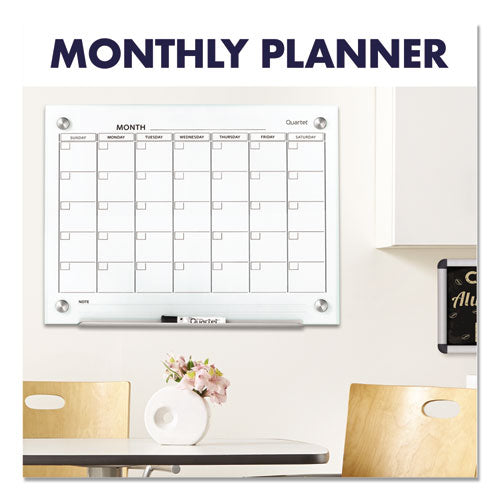 Infinity Magnetic Glass Calendar Board, Monthly Planning/scheduling, 24" X 18", White Surface