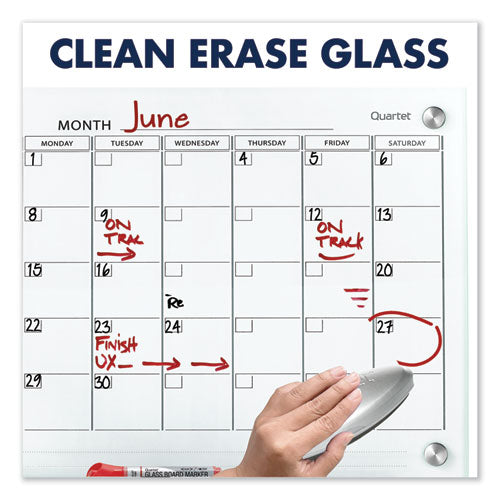 Infinity Magnetic Glass Calendar Board, Monthly Planning/scheduling, 36" X 24", White Surface