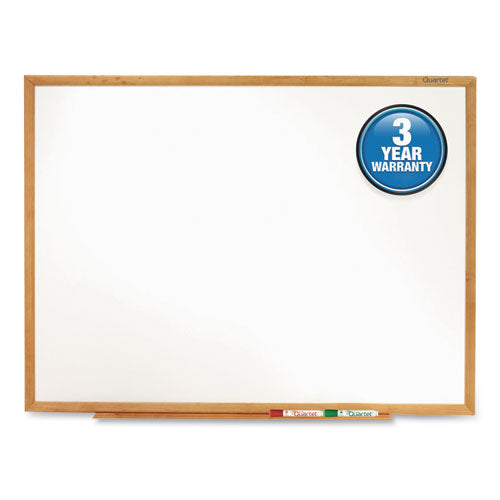 Classic Series Total Erase Dry Erase Boards, 36" X 24", White Surface, Oak Finished Fiberboard (mdf) Frame