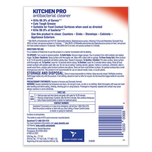 Kitchen Pro Antibacterial Cleaner, Citrus Scent, 22 Oz Spray Bottle, 9/carton