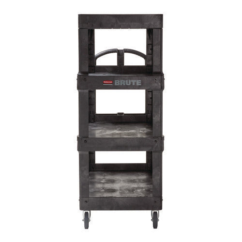 Brute Heavy-duty Ergo Utility Cart, Plastic, 4 Shelves, 700 Lb Capacity, 24.35" X 54.1" X 62.4", Black