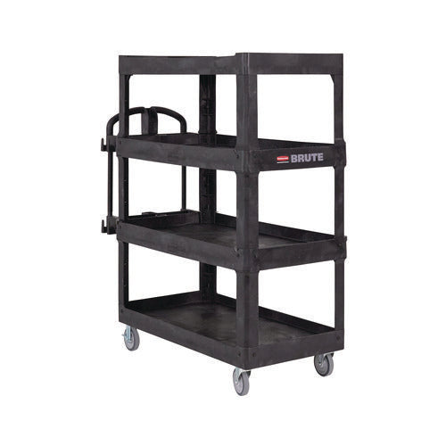 Brute Heavy-duty Ergo Utility Cart, Plastic, 4 Shelves, 700 Lb Capacity, 24.35" X 54.1" X 62.4", Black