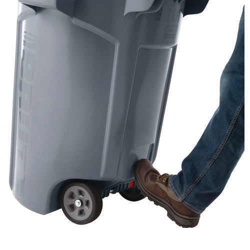 Vented Wheeled Brute Container, 44 Gal, Plastic, Gray