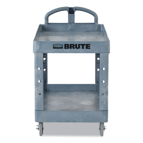 Brute Heavy-duty Ergo Handle Utility Cart, Plastic, 2 Shelves, 750 Lb Capacity, 26" X 55" X 33.25", Gray