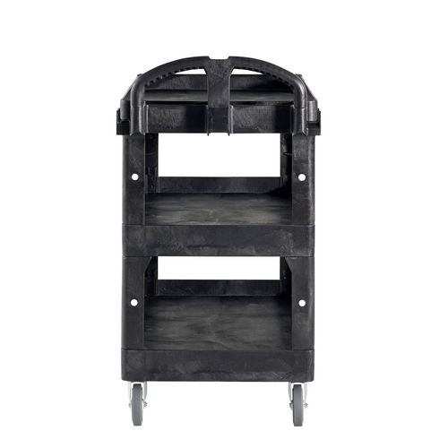 Brute 3-shelf Heavy-duty Ergo Lipped Utility Cart, Resin, 3 Shelves, 600 Lb Capacity, 25.24" X 44" X 47", Black