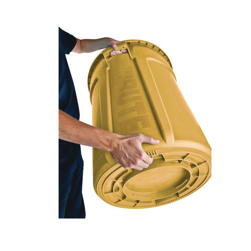 Vented Round Brute Container, 44 Gal, Plastic, Yellow