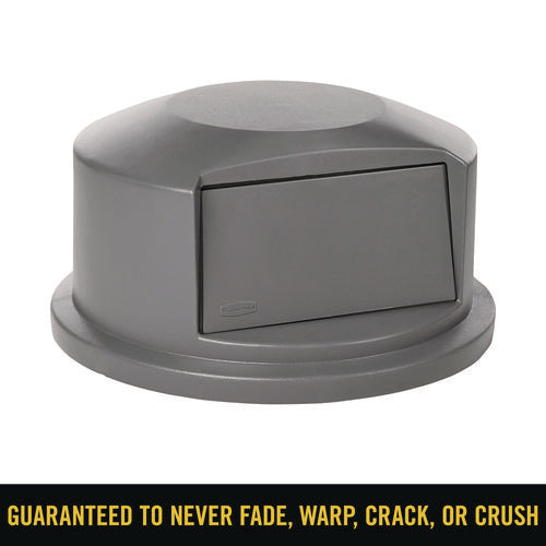 Round Brute Dome Top Receptacle, Push Door For 44 Gal Containers, 24.81" Diameter X 12.63h, Gray