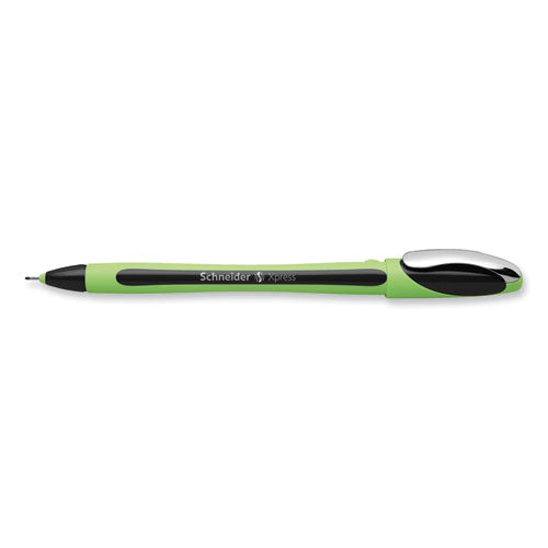 Xpress Fineliner Porous Point Pen, Stick, Medium 0.8 Mm, Black Ink, Black/green Barrel, 10/box