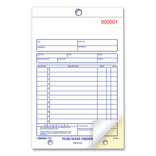 Purchase Order Book, 12 Lines, Two-part Carbonless, 5.5 X 7.88, 50 Forms Total