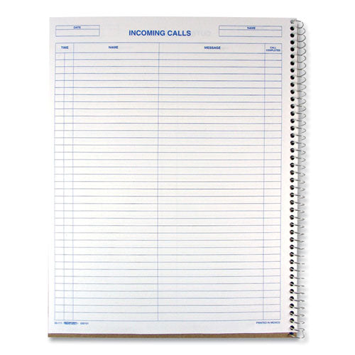 Wirebound Call Register, One-part (no Copies), 11 X 8.5, 100 Forms Total