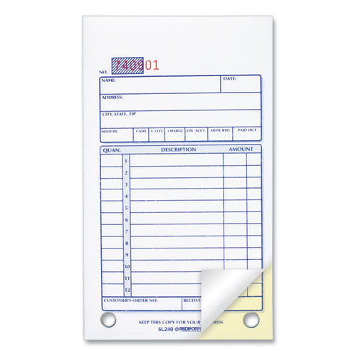 Sales Book, 12 Lines, Two-part Carbonless, 3.63 X 6.38, 50 Forms Total