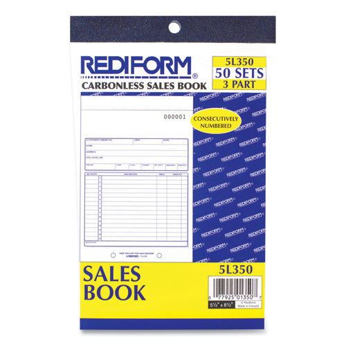 Sales Book, 15 Lines, Three-part Carbonless, 5.5 X 7.88, 50 Forms Total