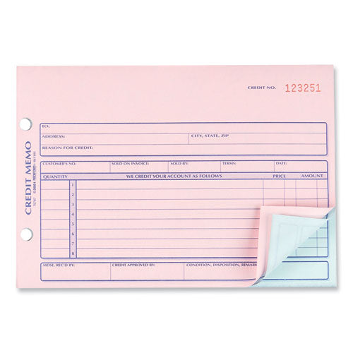 Credit Memo Book, Three-part Carbonless, 5.5 X 7.88, 50 Forms Total