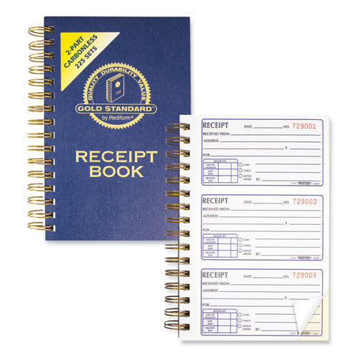 Gold Standard Money Receipt Book, Two-part Carbonless, 5 X 2.75, 3 Forms/sheet, 225 Forms Total