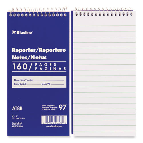 Reporters Note Pad, Medium/college Rule, Blue Cover, 80 White 4 X 8 Sheets